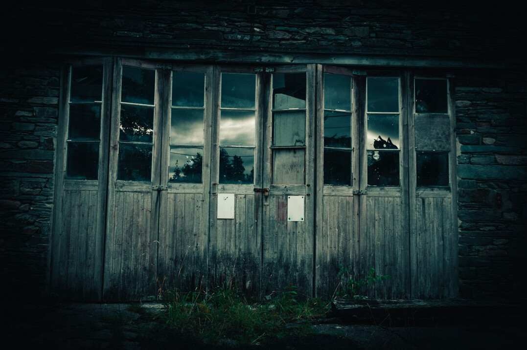 closed old door at night